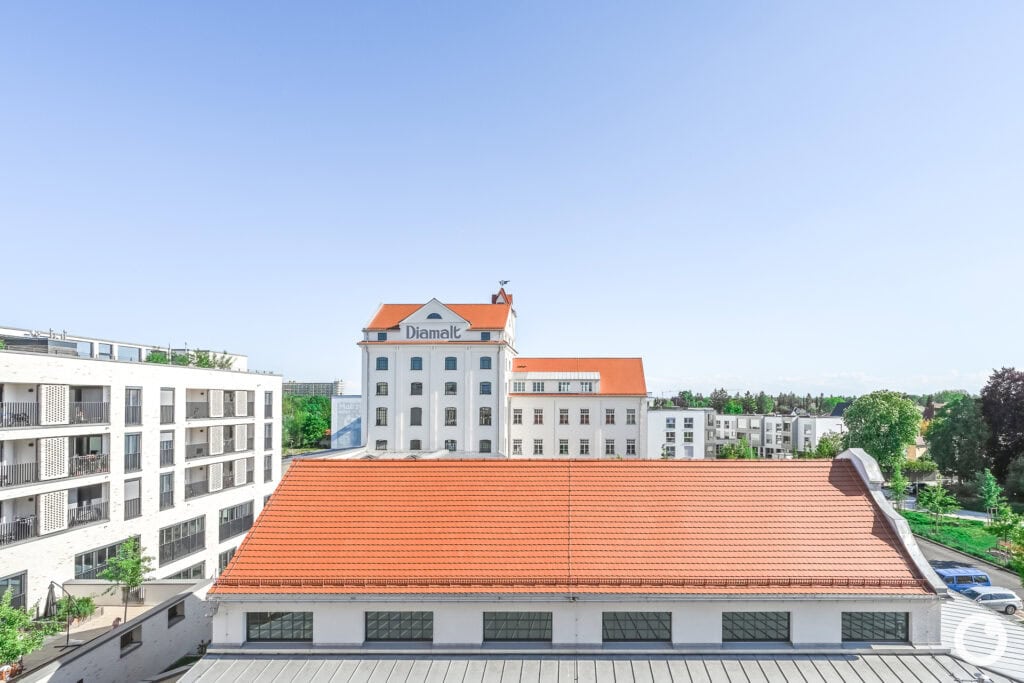 Ansicht des Diamalt-Areals in München, Bauherr ISARIA Wohnbau AG, Pesch Partner Architekten, Revitalisierung ab 2016. Foto: Bertrand Weiss, weissfotografie.com